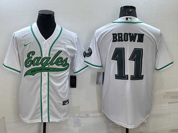 Men's Philadelphia Eagles #11 A. J. Brown White With Patch Cool Base Stitched Baseball Jersey,We sell and wholesale Men's Philadelphia Eagles #11 A. J. Brown White With Patch Cool Base Stitched Baseball Jersey on line form chian!
